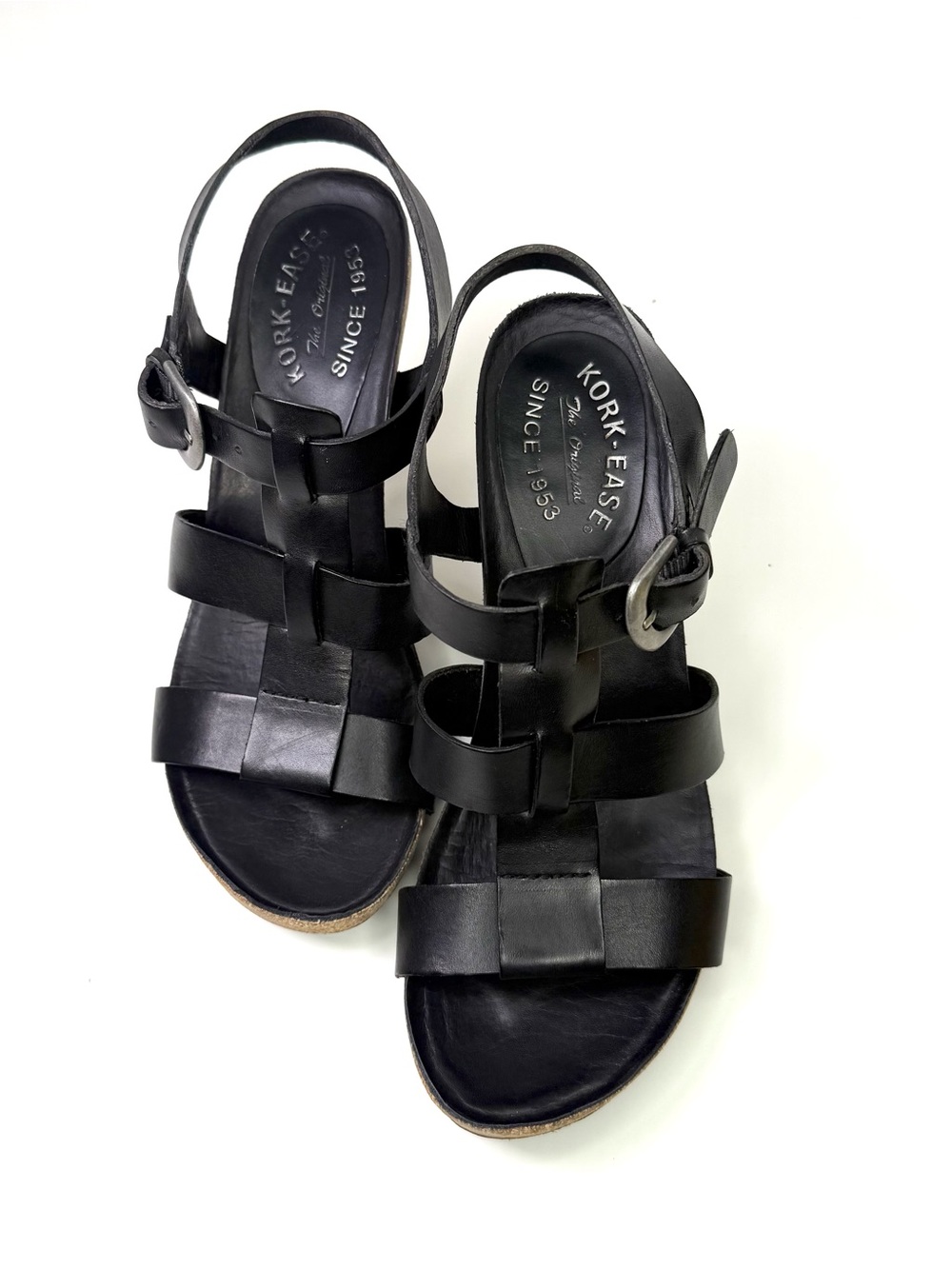 Korks By Kork-Easy Women's Platform Heeled Sandals Size 8 Black Leather Buckle - Picture 4 of 16